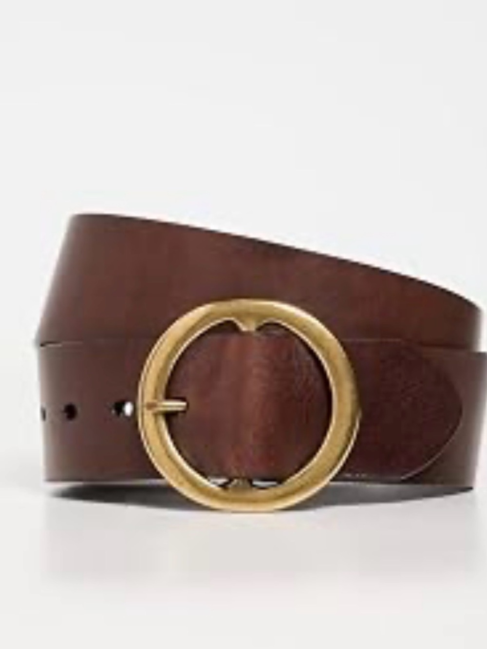 We The Free Brown Leather Belt with Gold Round Buckle